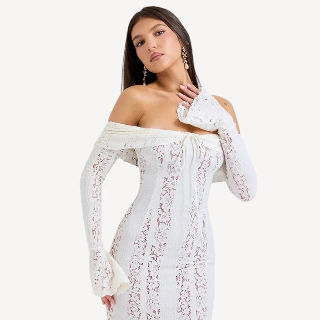 White long dress with floral lace