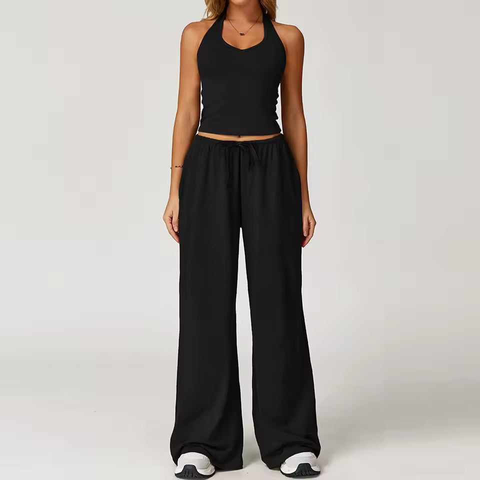 Halterneck top and wide leg pants set