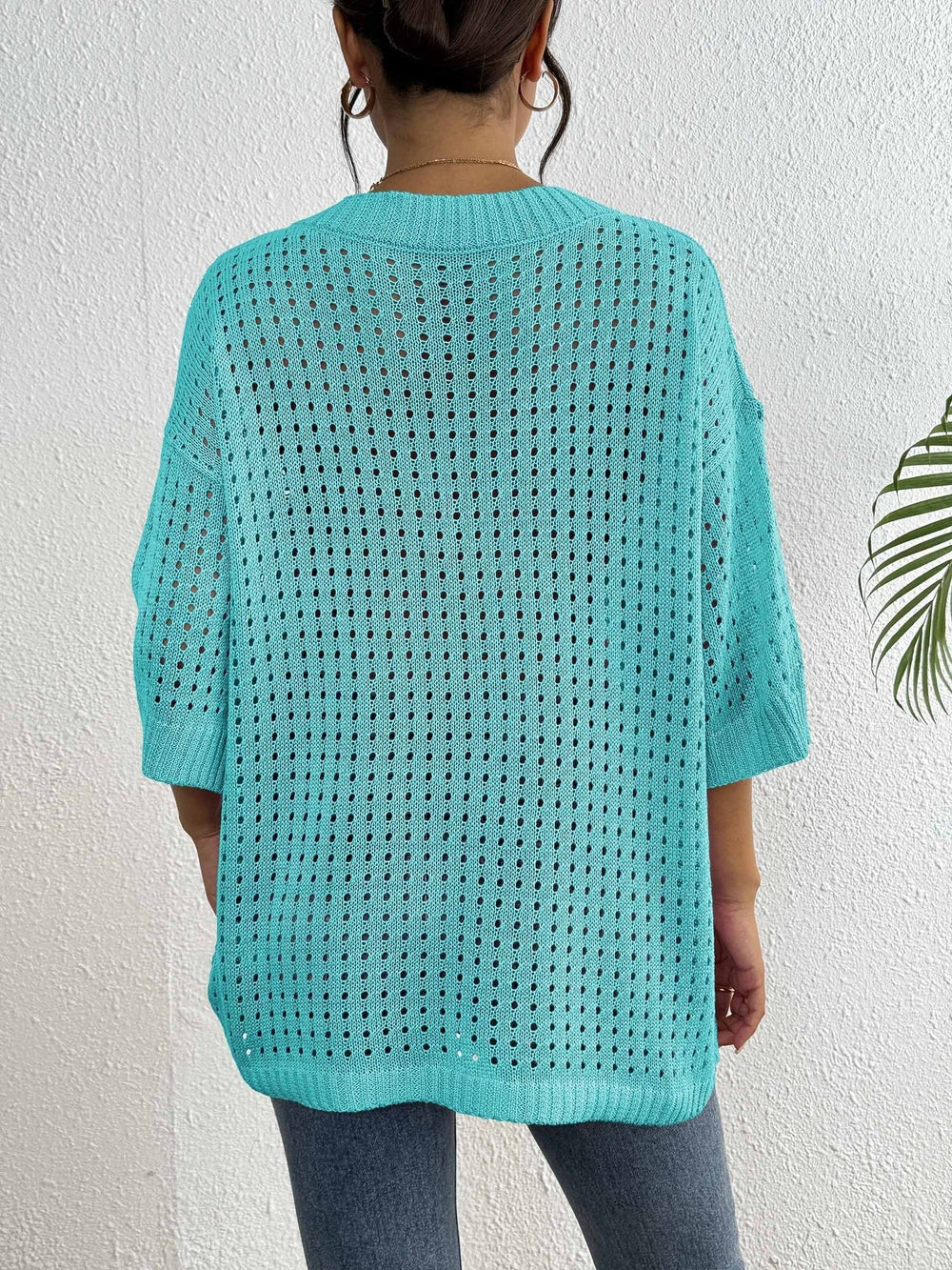 Blus ihålig vävd V-ringning