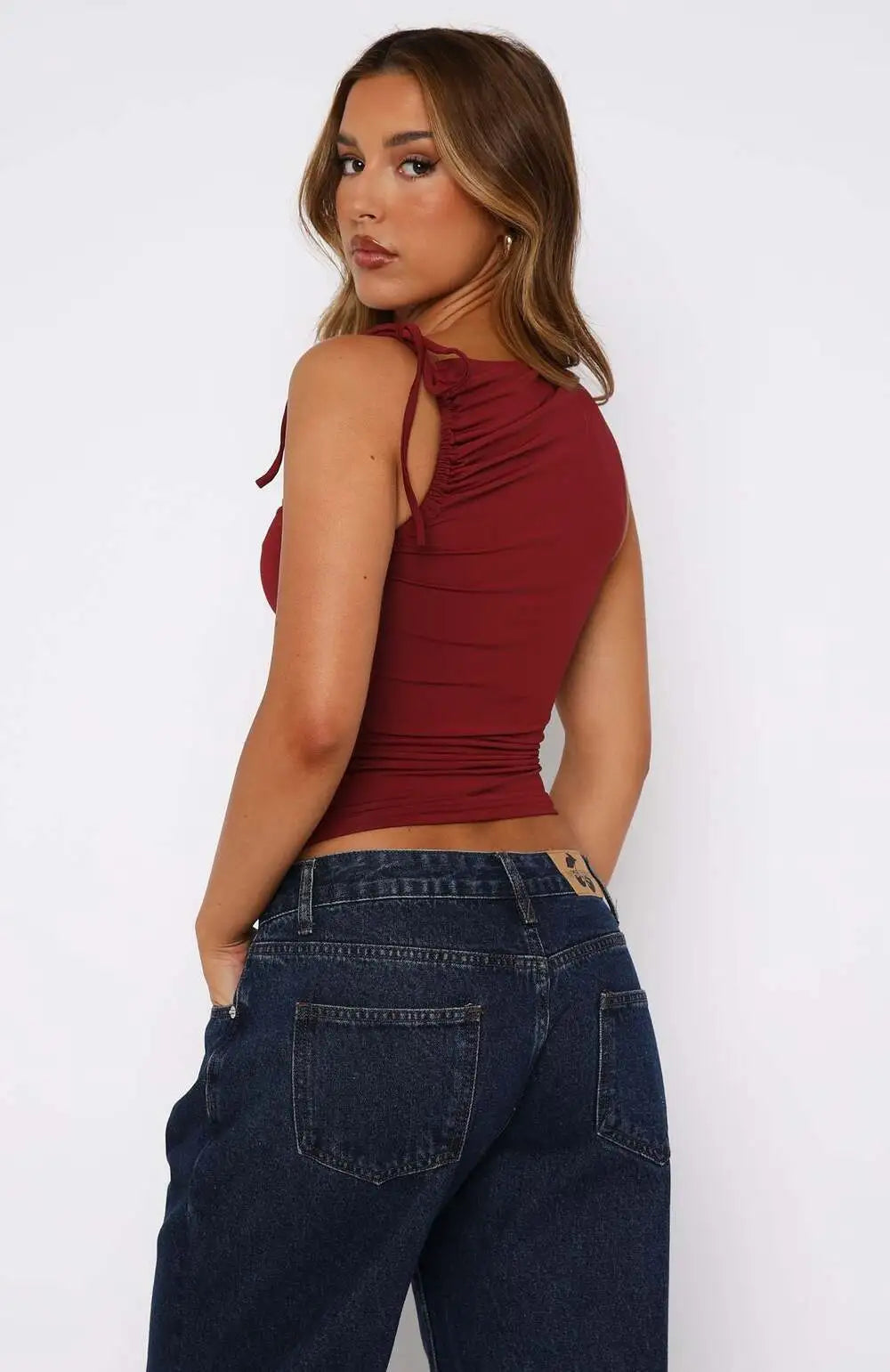 Sleeveless topp med dragsko och spets