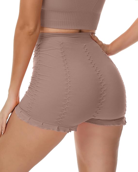 High-waisted ruched ruffle corrective shorts