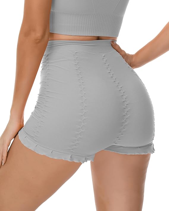High-waisted ruched ruffle corrective shorts