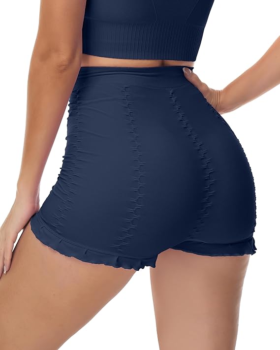 High-waisted ruched ruffle corrective shorts