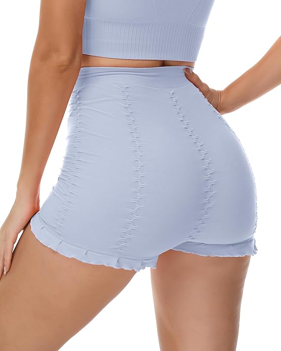 High-waisted ruched ruffle corrective shorts
