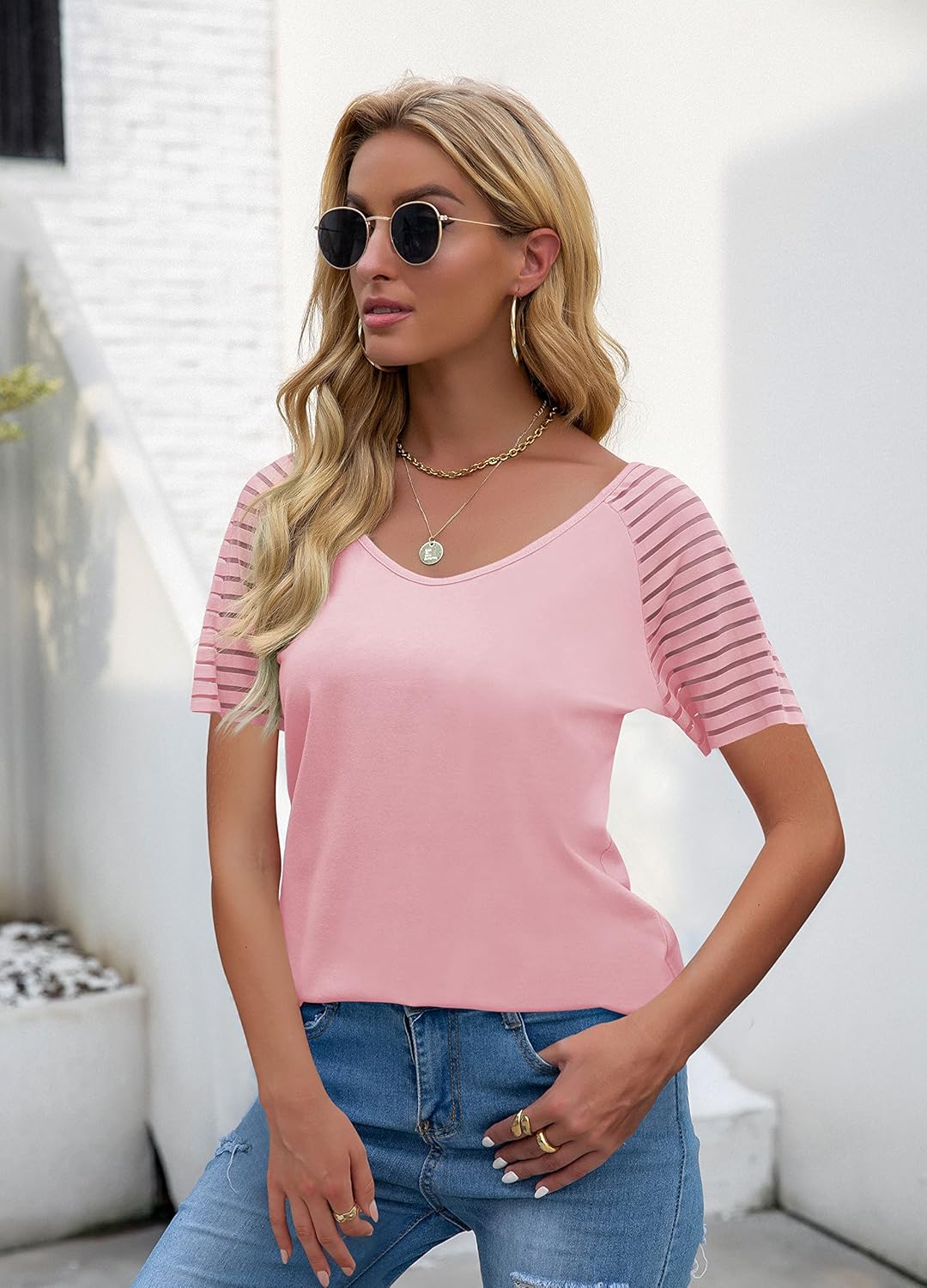 T-shirt with transparent stripes on the sleeves
