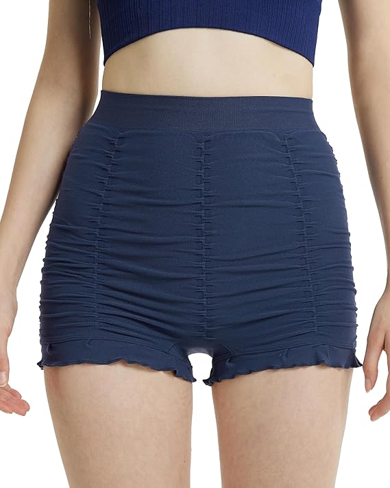 High-waisted ruched ruffle corrective shorts