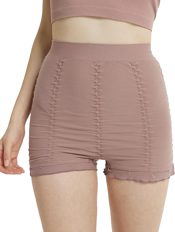 High-waisted ruched ruffle corrective shorts