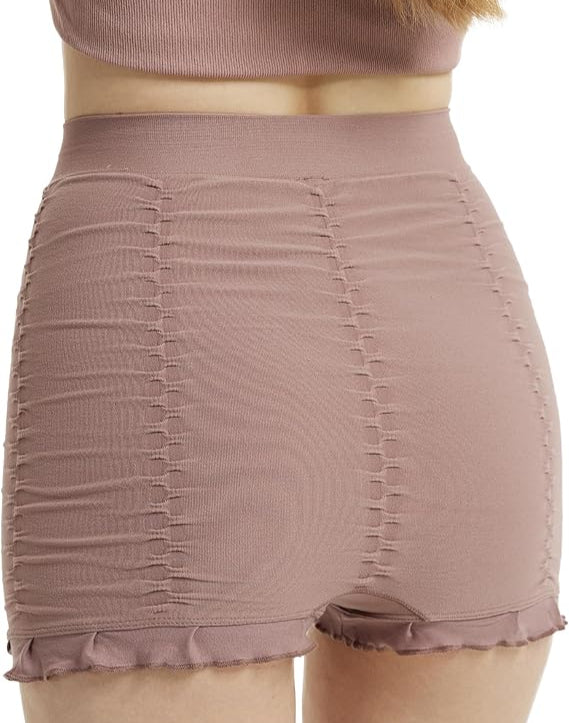 High-waisted ruched ruffle corrective shorts