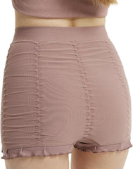 High-waisted ruched ruffle corrective shorts
