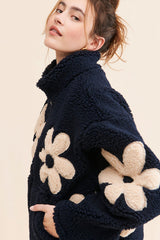Floral zip jacket with stand-up collar
