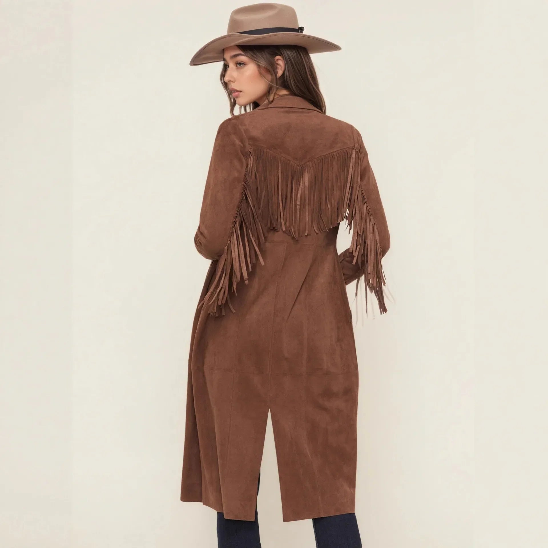 Brown long coat with fringes