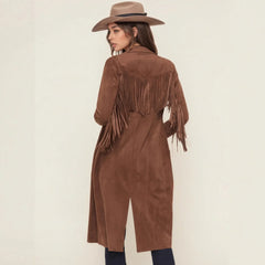 Brown long coat with fringes