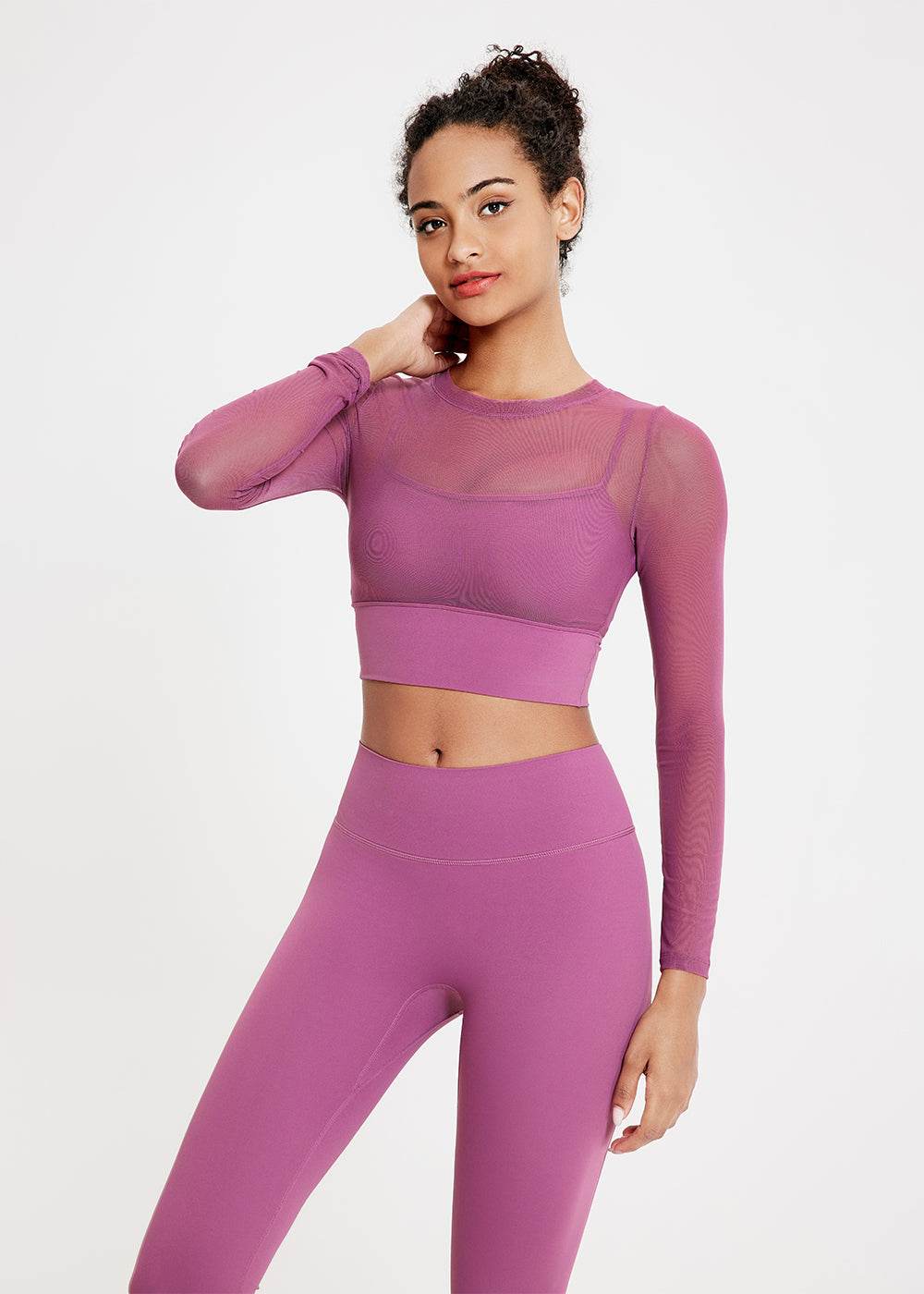 Long sleeve mesh crop top