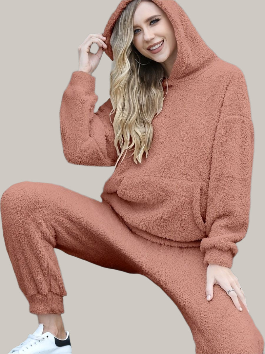 Hooded teddytoppar med byxor set