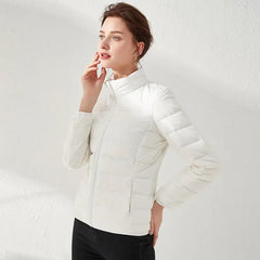 Lightweight puffer jacket with high collar and slim fit