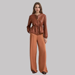 Cognac zip jacket with drawstring