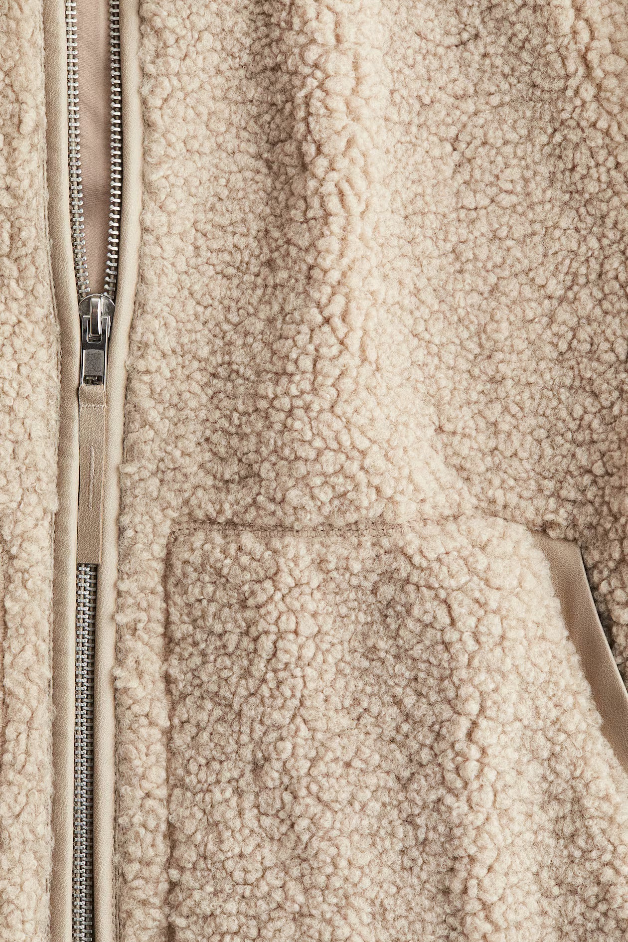 Beige teddy jacket with high collar and zipper