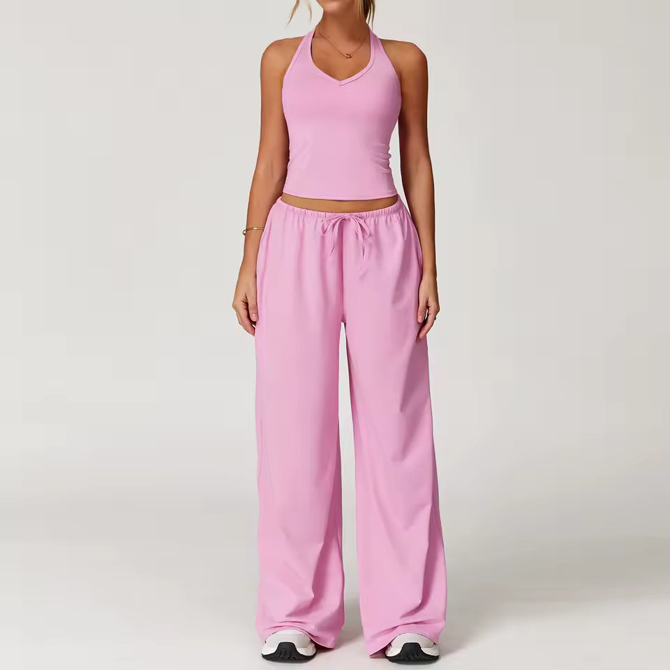 Halterneck top and wide leg pants set