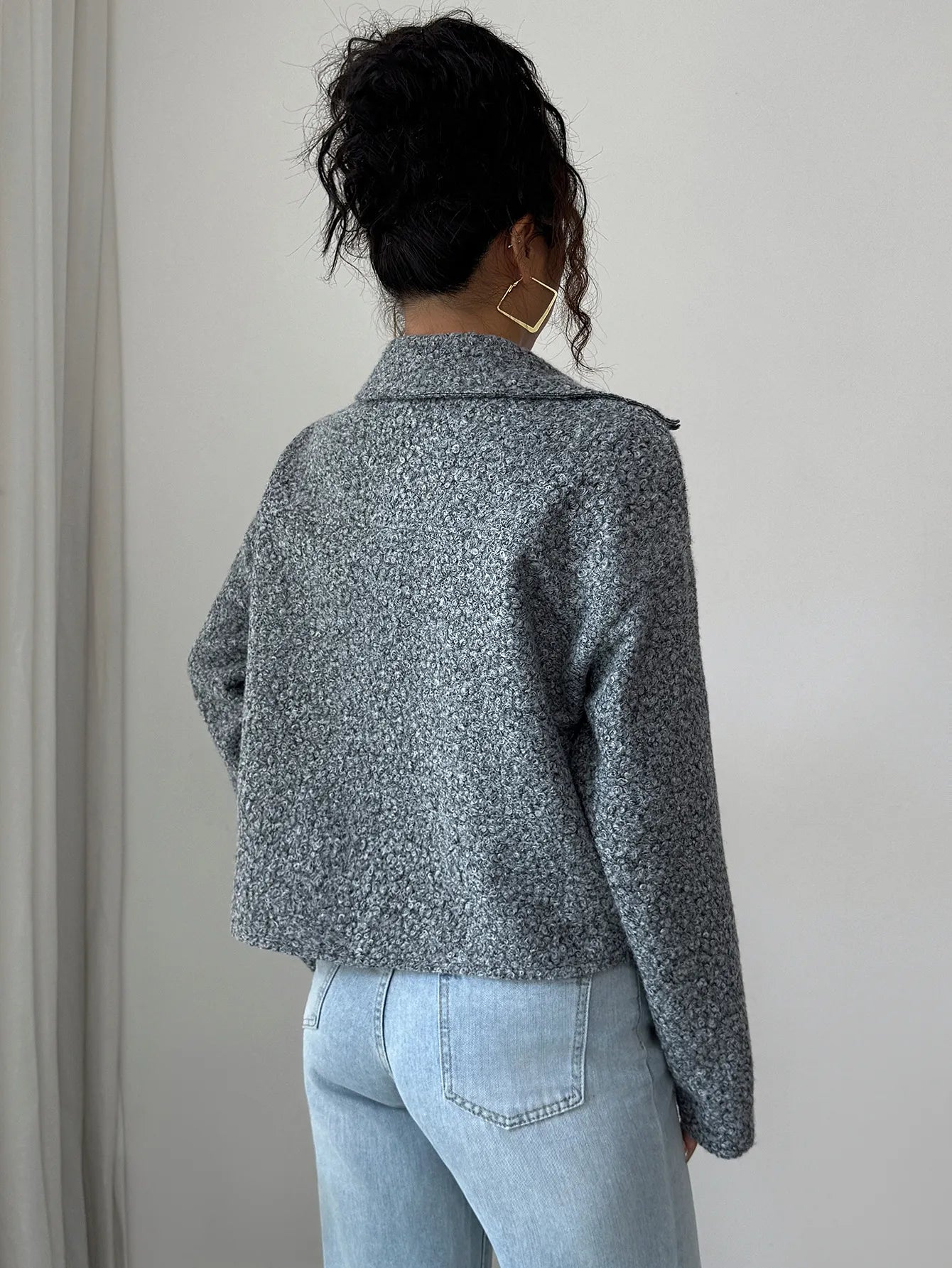 Gray textured zip-up shirt jacket