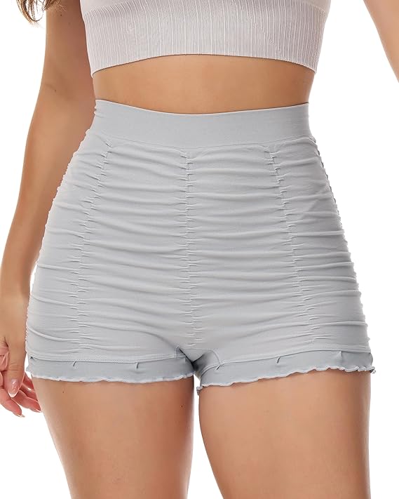 High-waisted ruched ruffle corrective shorts