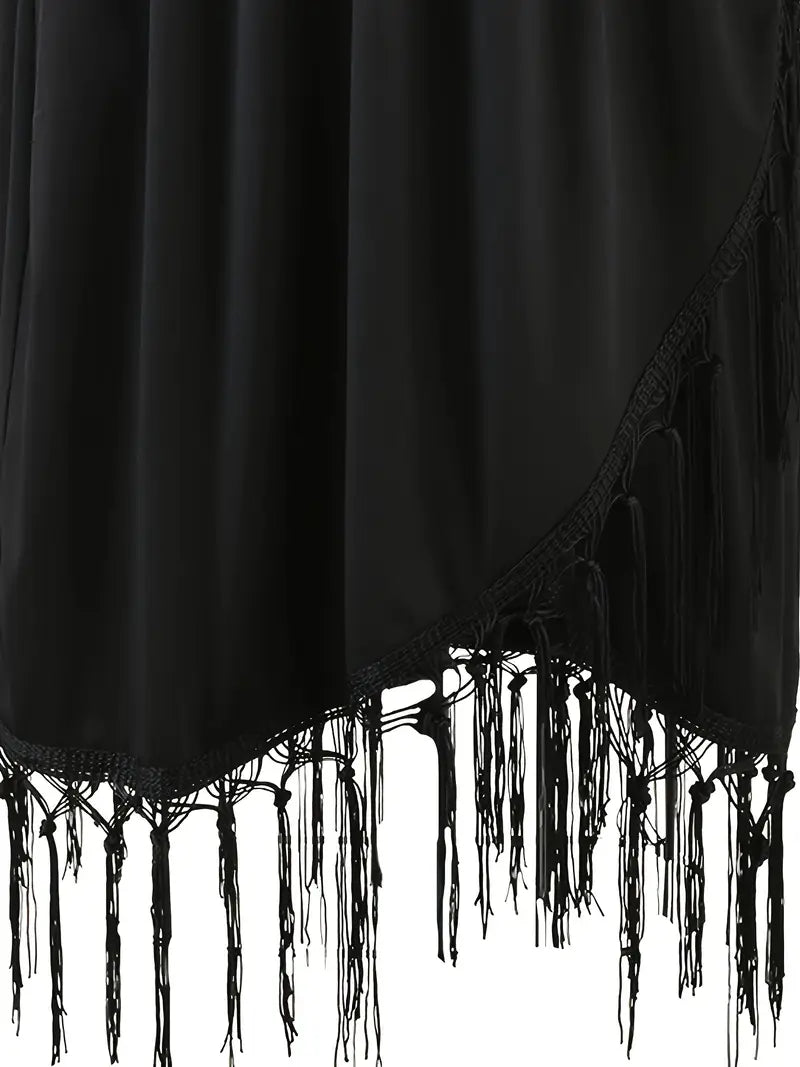Black strapless dress with fringes