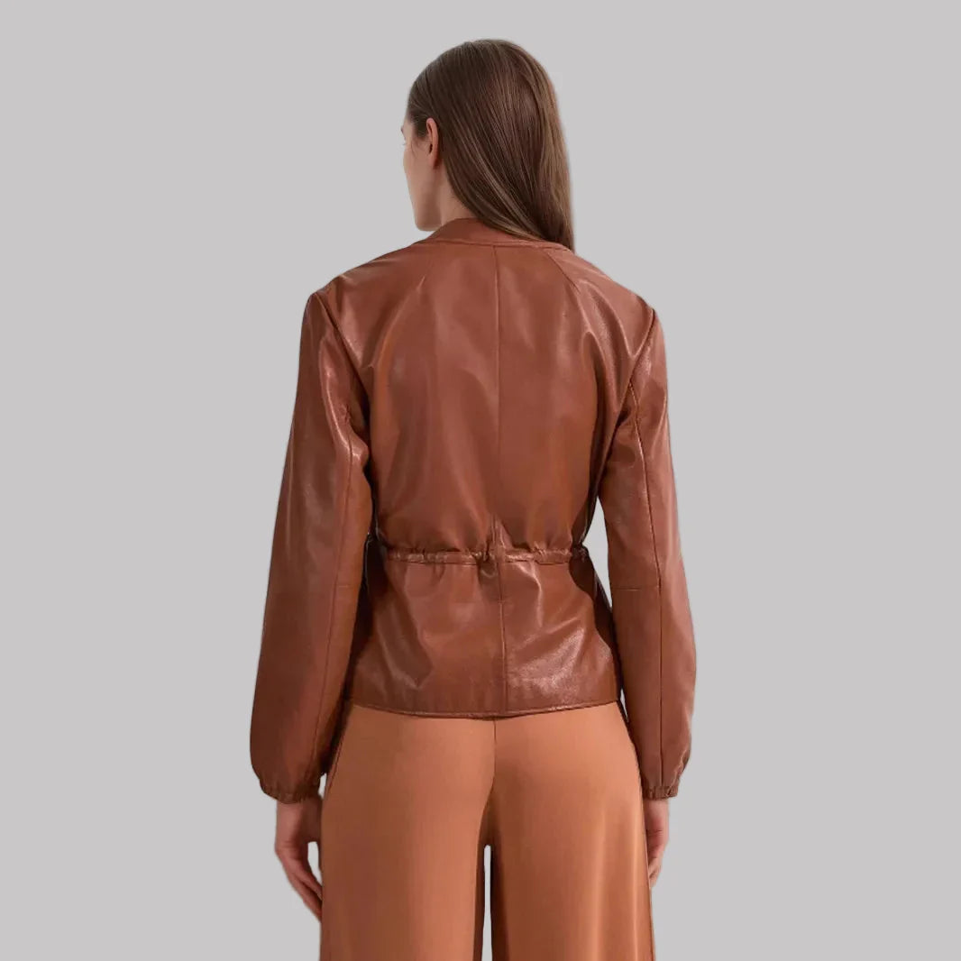 Cognac zip jacket with drawstring