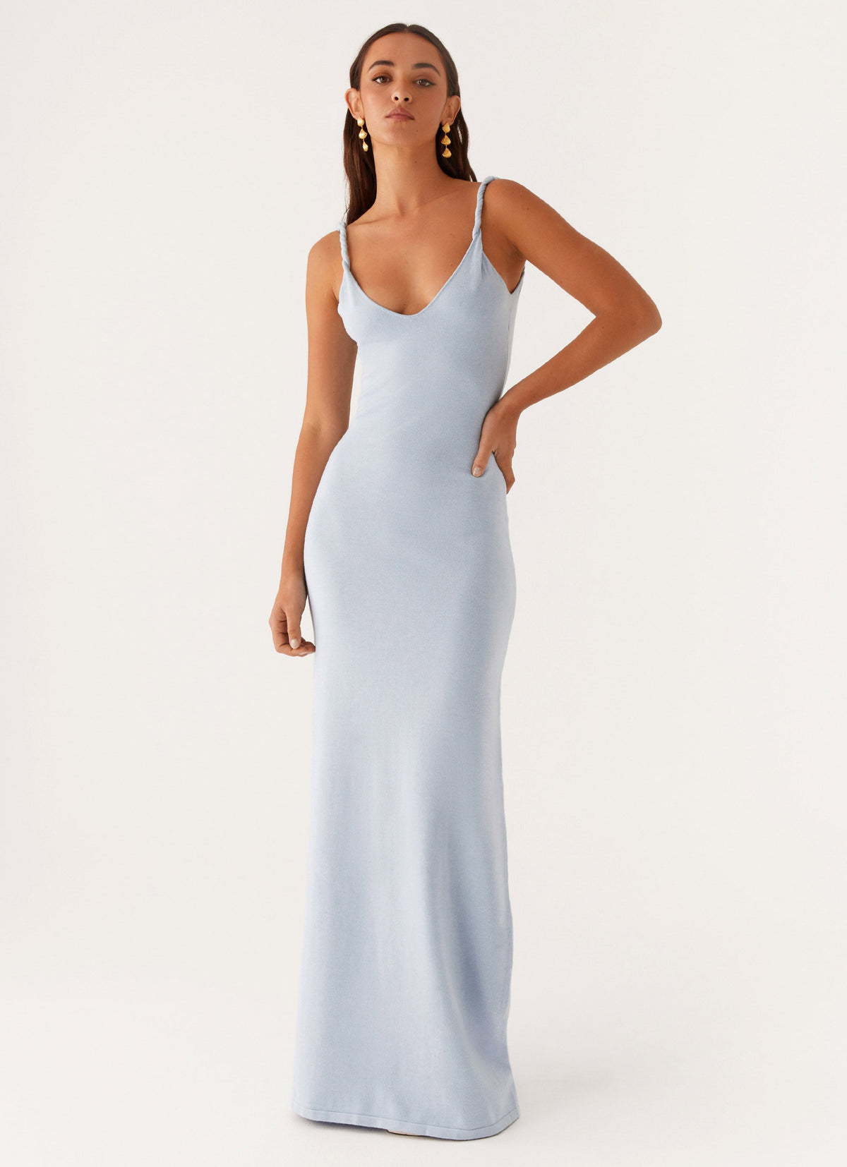 Light blue long dress with narrow straps