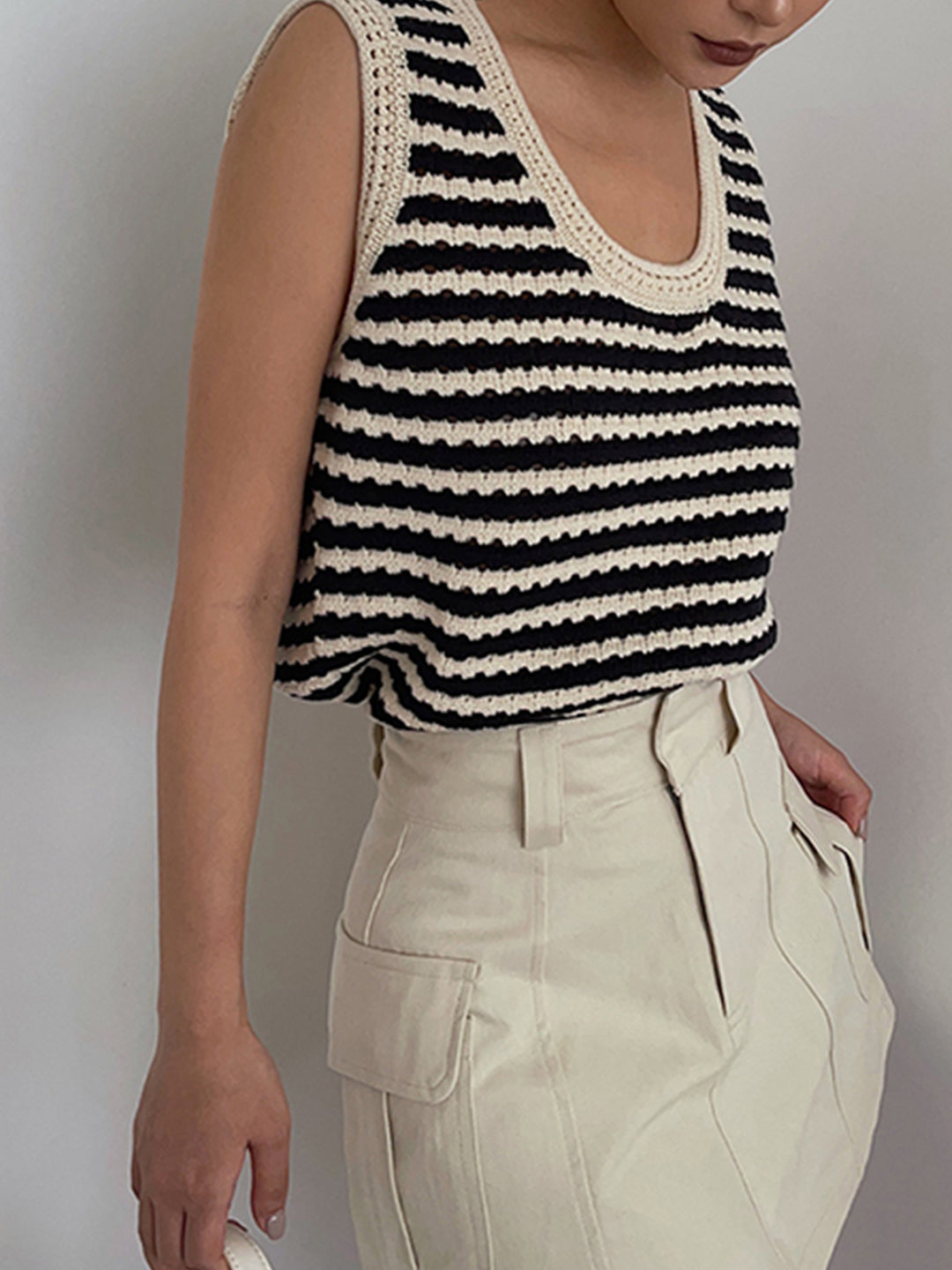 Striped crochet sleeveless top