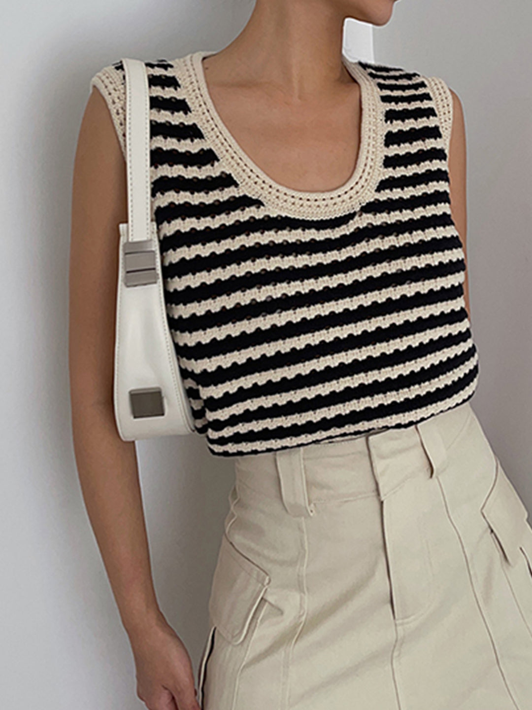 Striped crochet sleeveless top