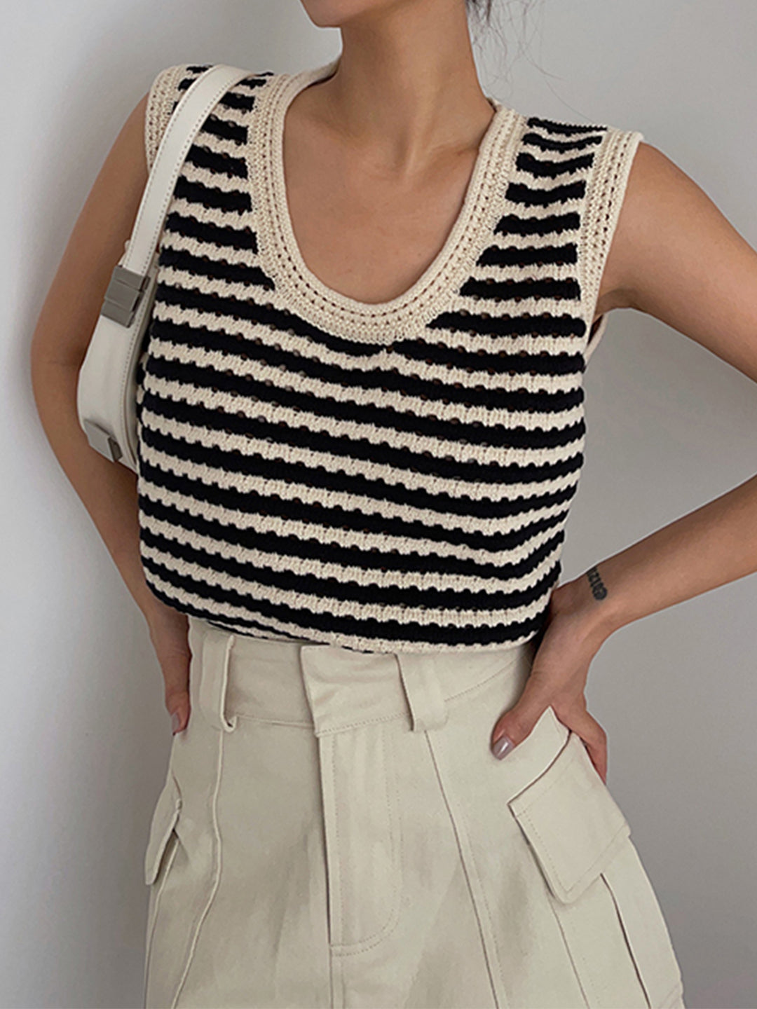 Striped crochet sleeveless top