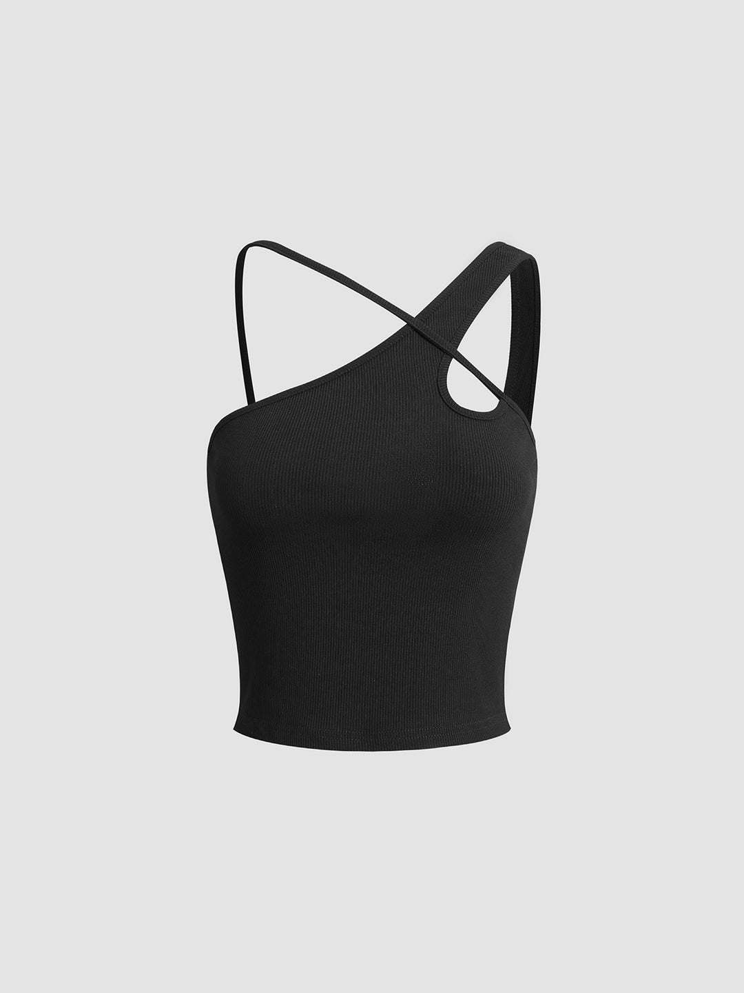 Black asymmetrical ribbed top with double straps