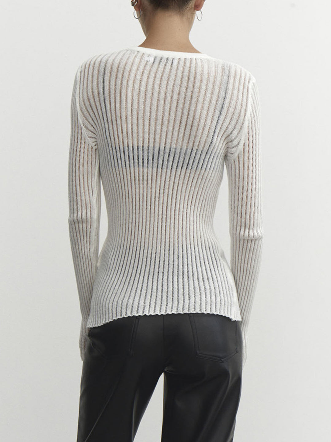 Sheer ribbed long sleeve top