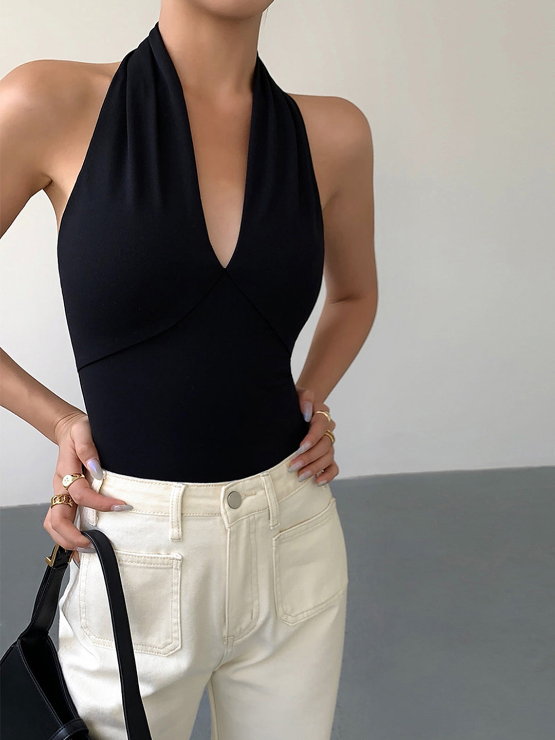 Backless top with deep neckline
