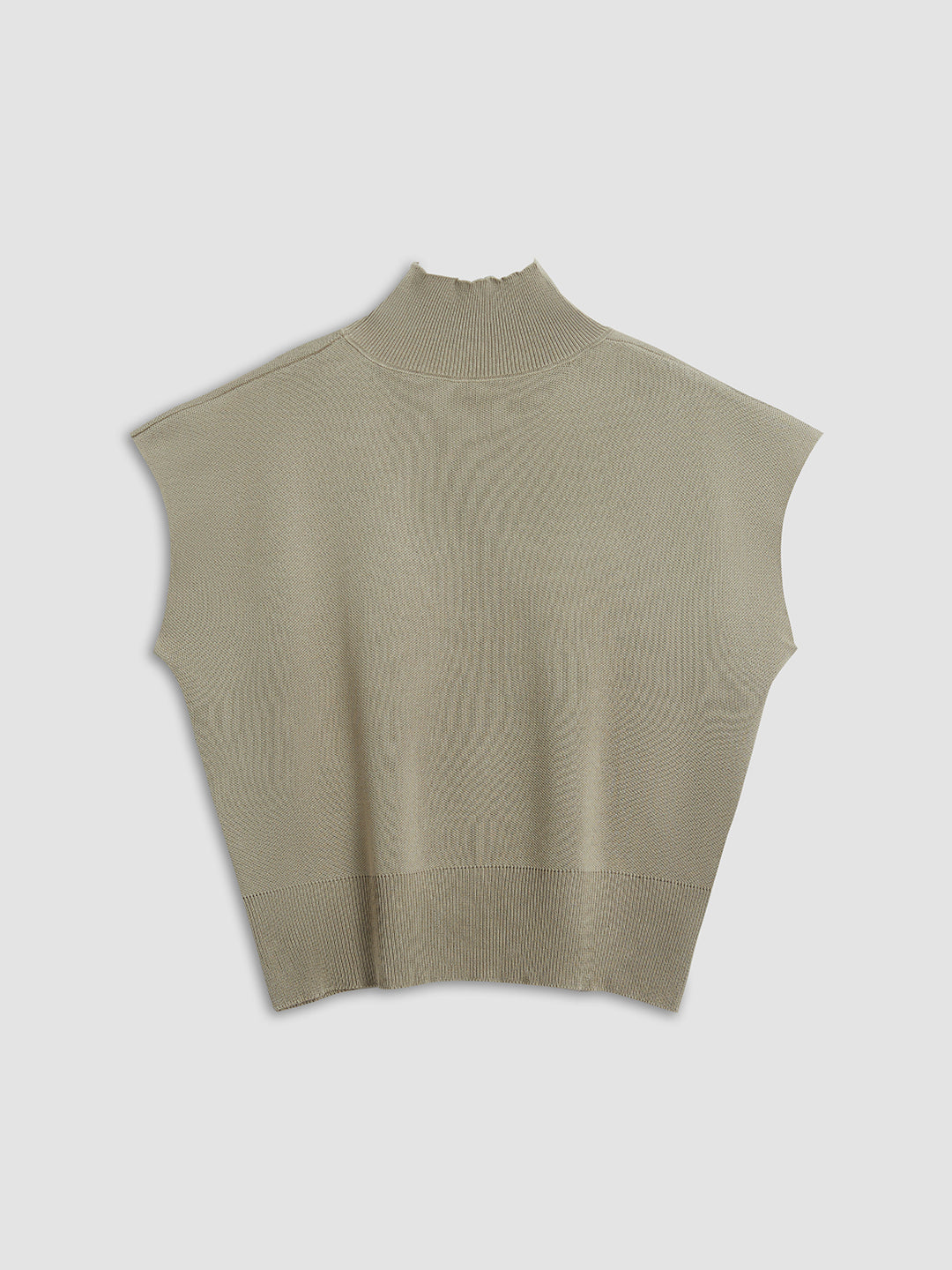 Short-sleeved knitted top with high neck