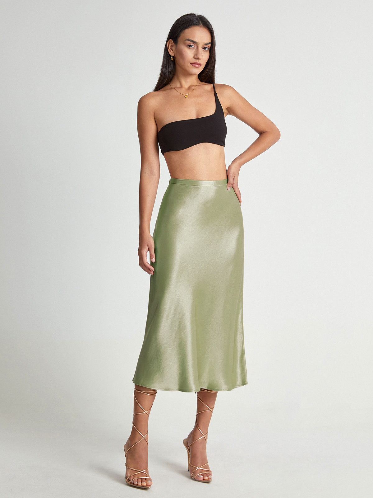 Satin midi skirt