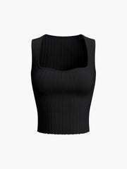 Ribbed cropped tank top with square neckline