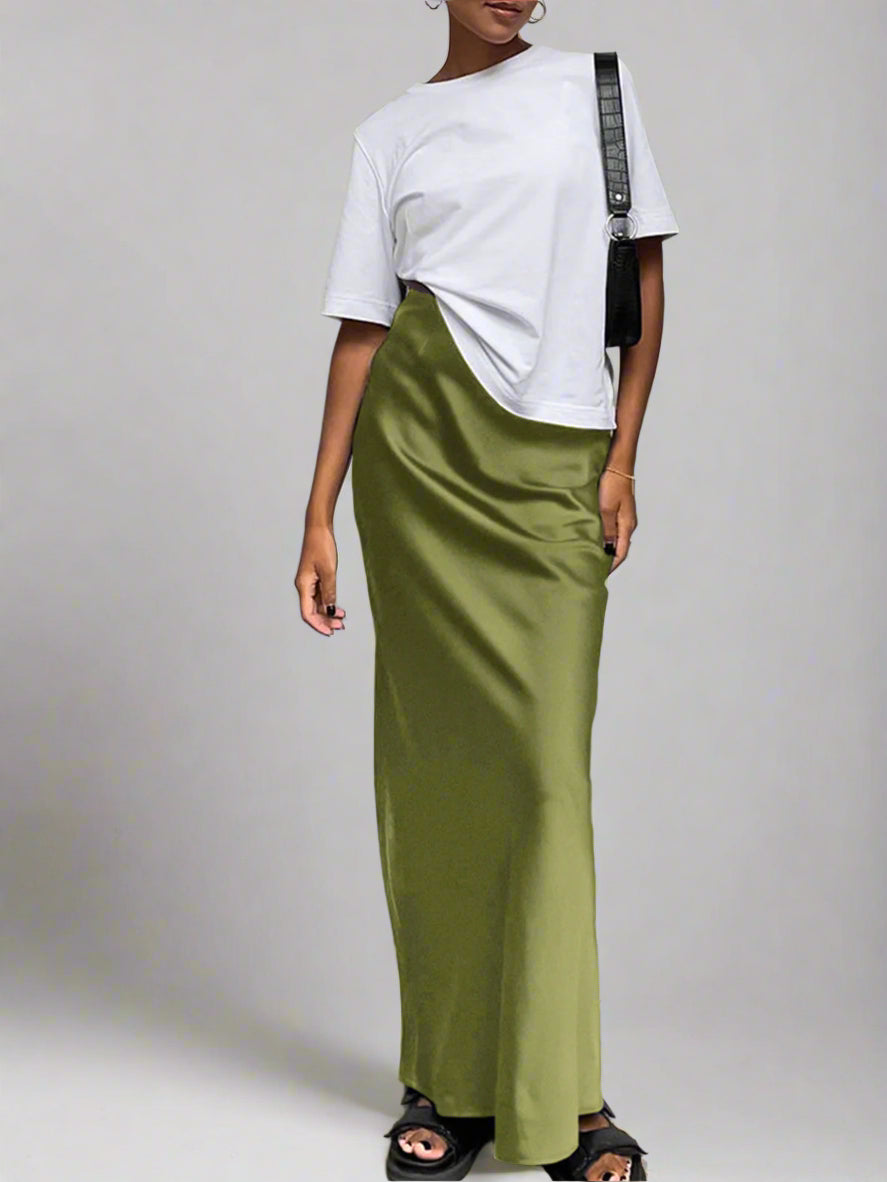 Elegant satin long skirt