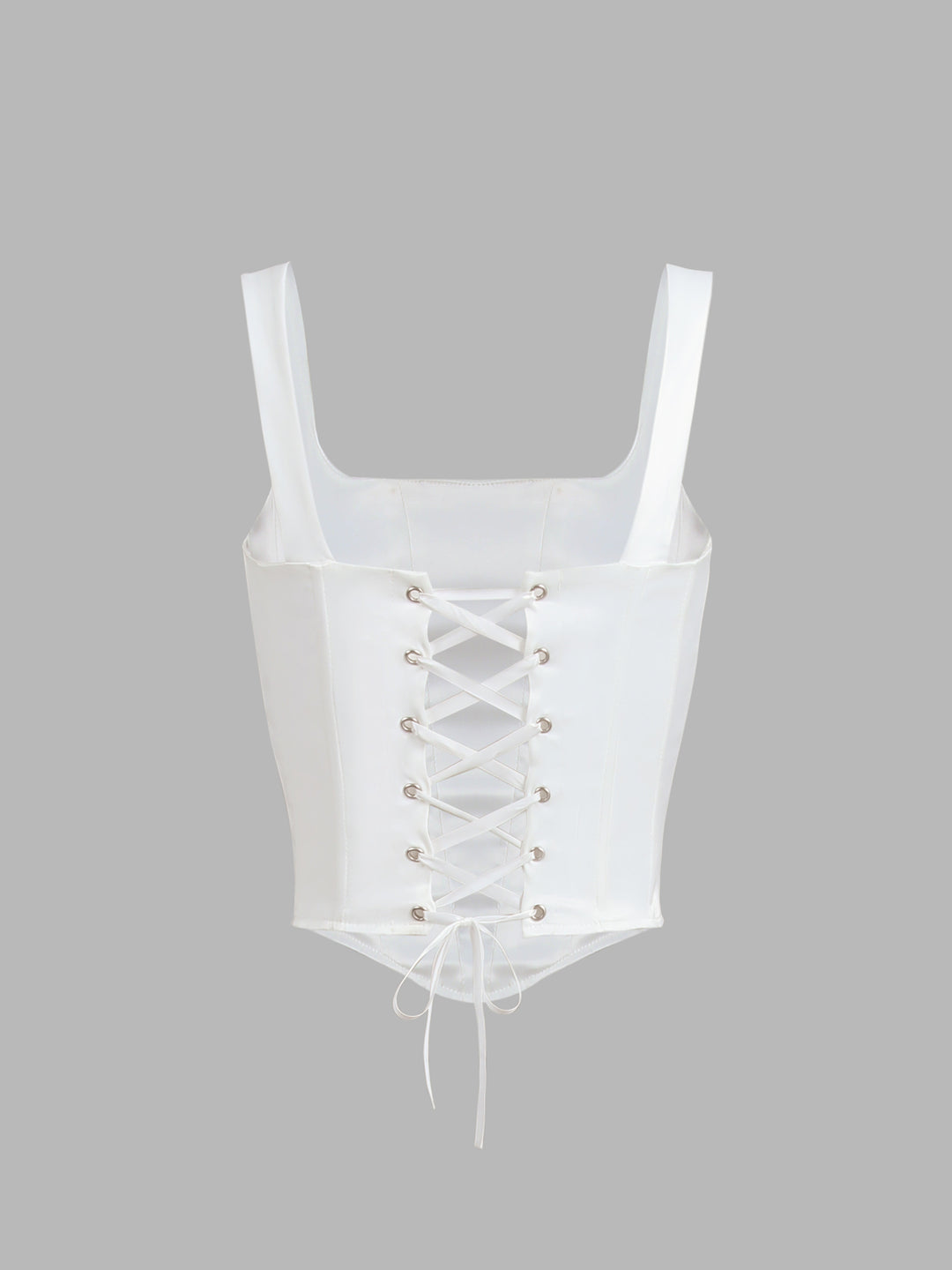 White off-the-shoulder corset with accentuated seams