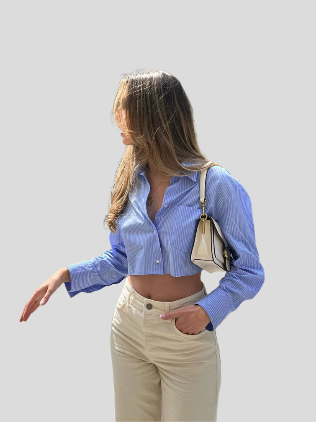 Light blue striped short shirt