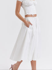 White flowing midi skirt