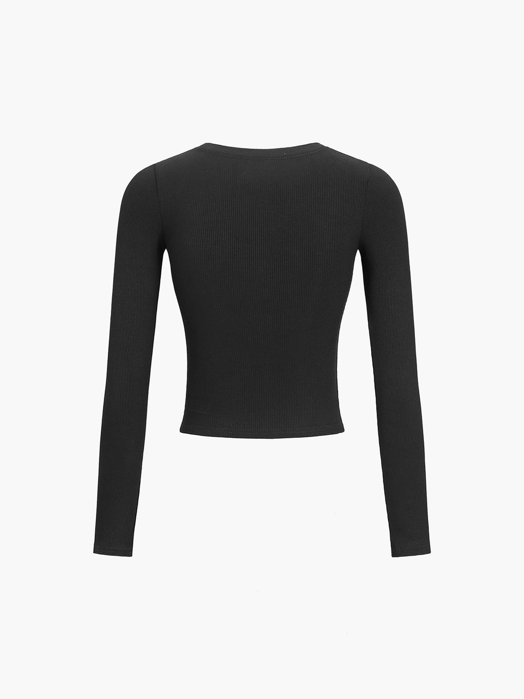 Ribbed long-sleeved button-up top