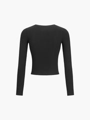 Ribbed long-sleeved button-up top