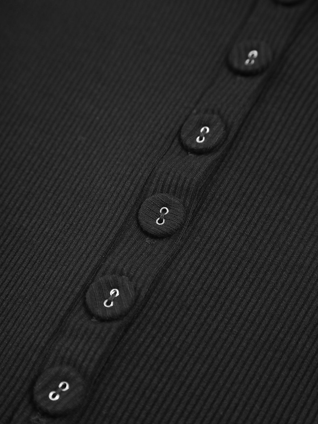 Ribbed long-sleeved button-up top