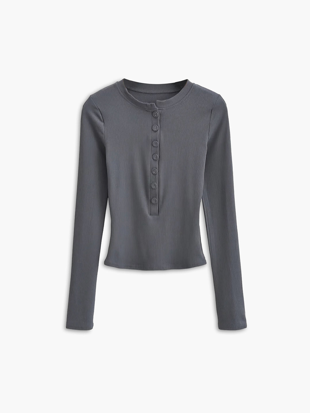 Ribbed long-sleeved button-up top