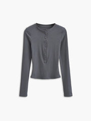 Ribbed long-sleeved button-up top