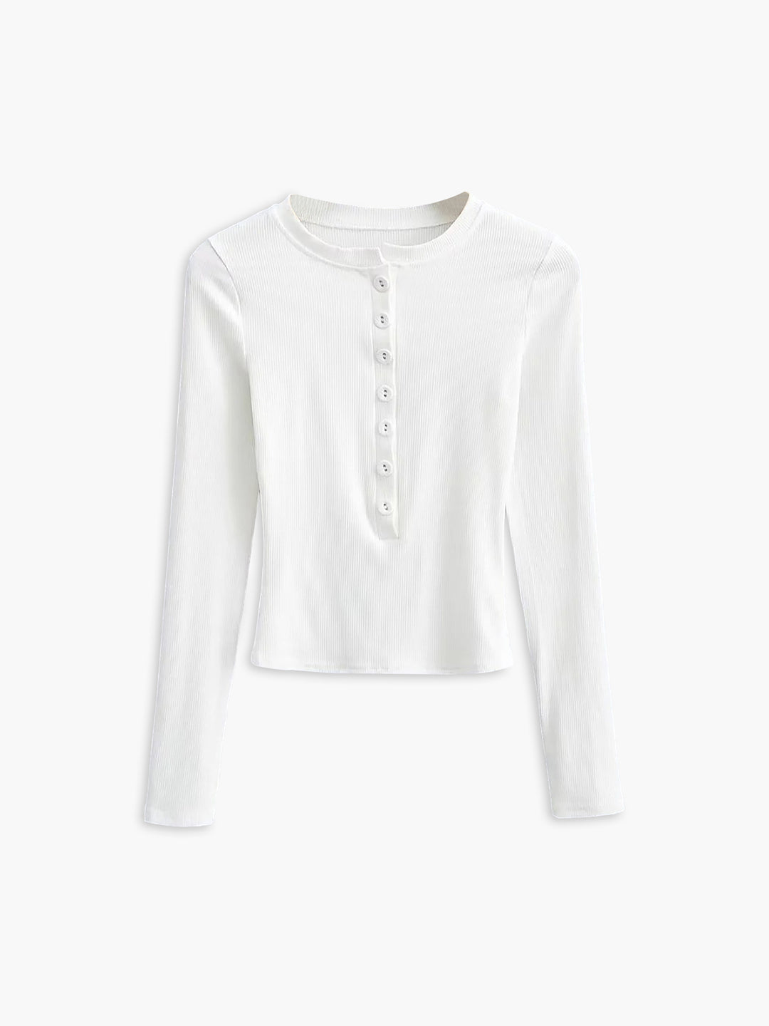 Ribbed long-sleeved button-up top