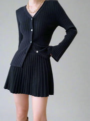 Ribbed cardigan and pleated dress set
