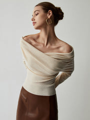 Off-the-shoulder draped top with long sleeves