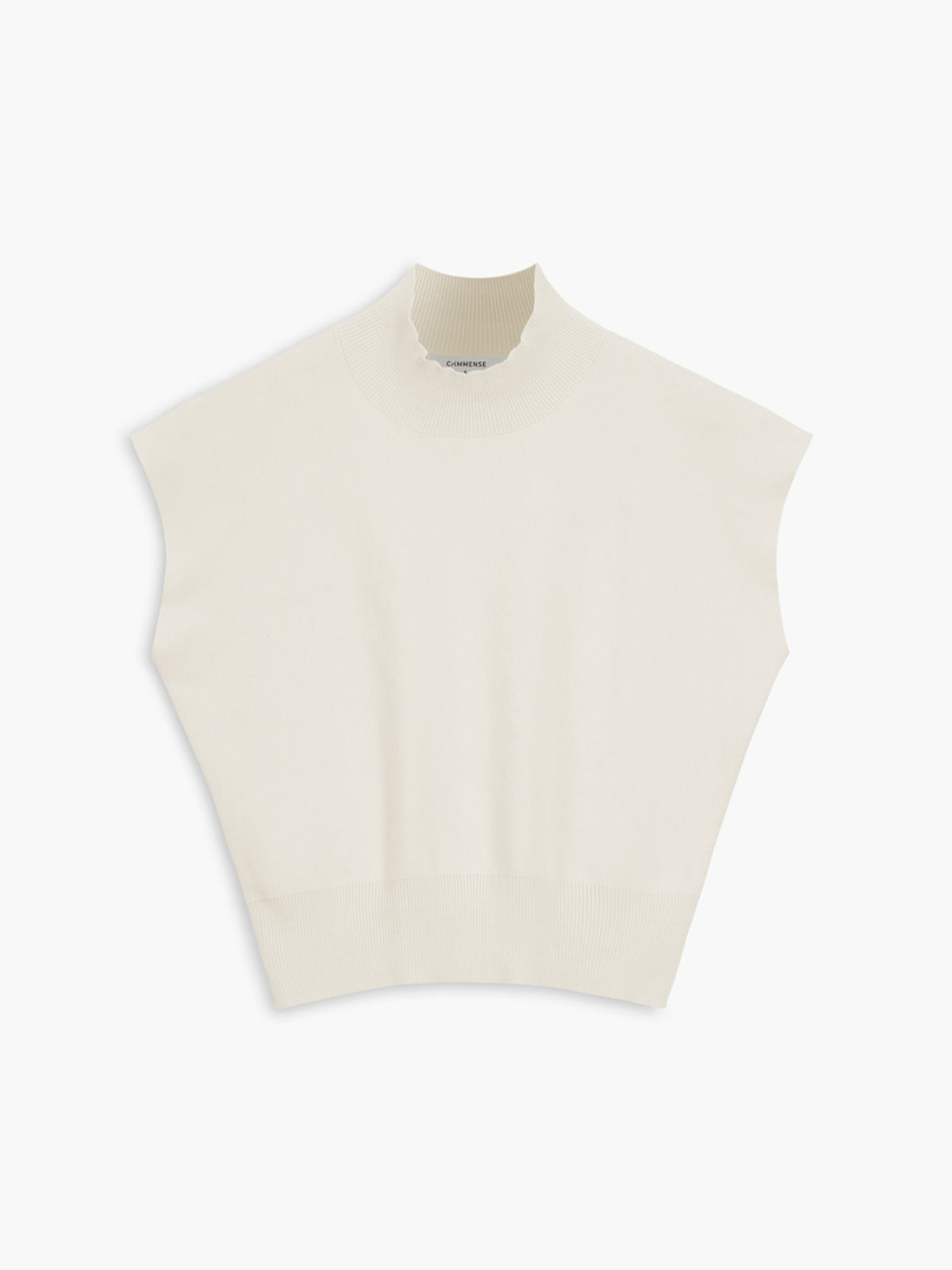 Short-sleeved knitted top with high neck