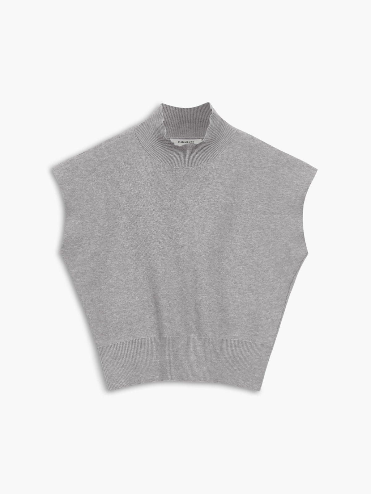Short-sleeved knitted top with high neck